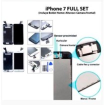 Pantalla iPhone 7 FULL SET NEGRA (con componentes) (incluye Botón Home + Altavoz + Cámara frontal)  (LCD + táctil) 