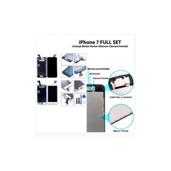 Pantalla iPhone 7 FULL SET BLANCA (con componentes) (incluye Botón Home + Altavoz + Cámara frontal)  (LCD + táctil) 