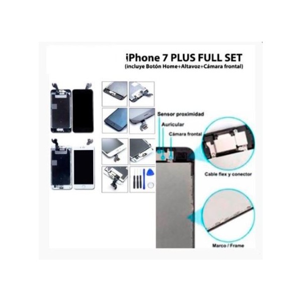 Pantalla iPhone 7 PLUS FULL SET NEGRA (con componentes) (incluye Botón Home + Altavoz + Cámara frontal)  (LCD + táctil) 
