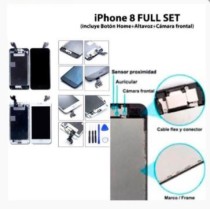 Pantalla iPhone 8 FULL SET NEGRA con componentes (incluye Botón Home + Altavoz + Cámara frontal)  (LCD + táctil) 