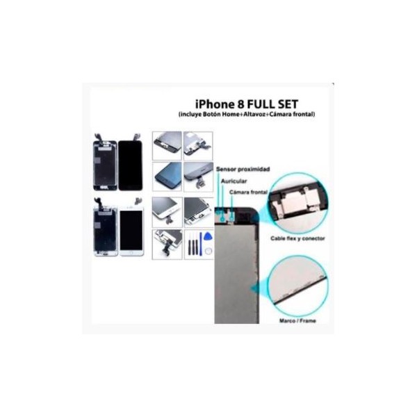 Pantalla iPhone 8 FULL SET BLANCA con componentes (incluye Botón Home + Altavoz + Cámara frontal)  (LCD + táctil) 