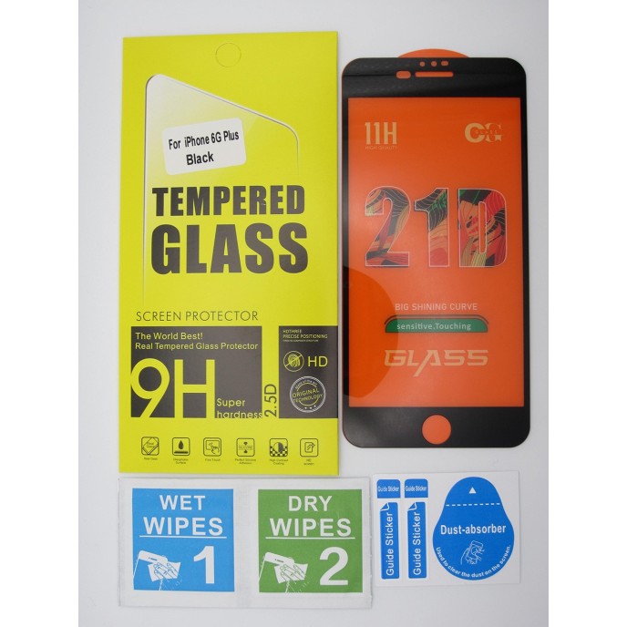 Cristal templado 3D 5D iPhone 6G Plus Negro protector pantalla 21D