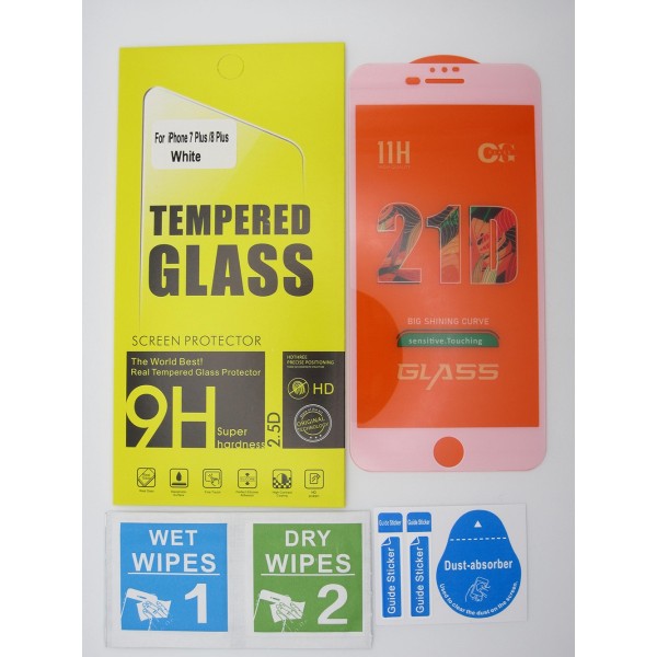 Cristal templado 3D 5D iPhone 7 PLUS iPhone 8 PLUS BLANCO protector pantalla 21D 